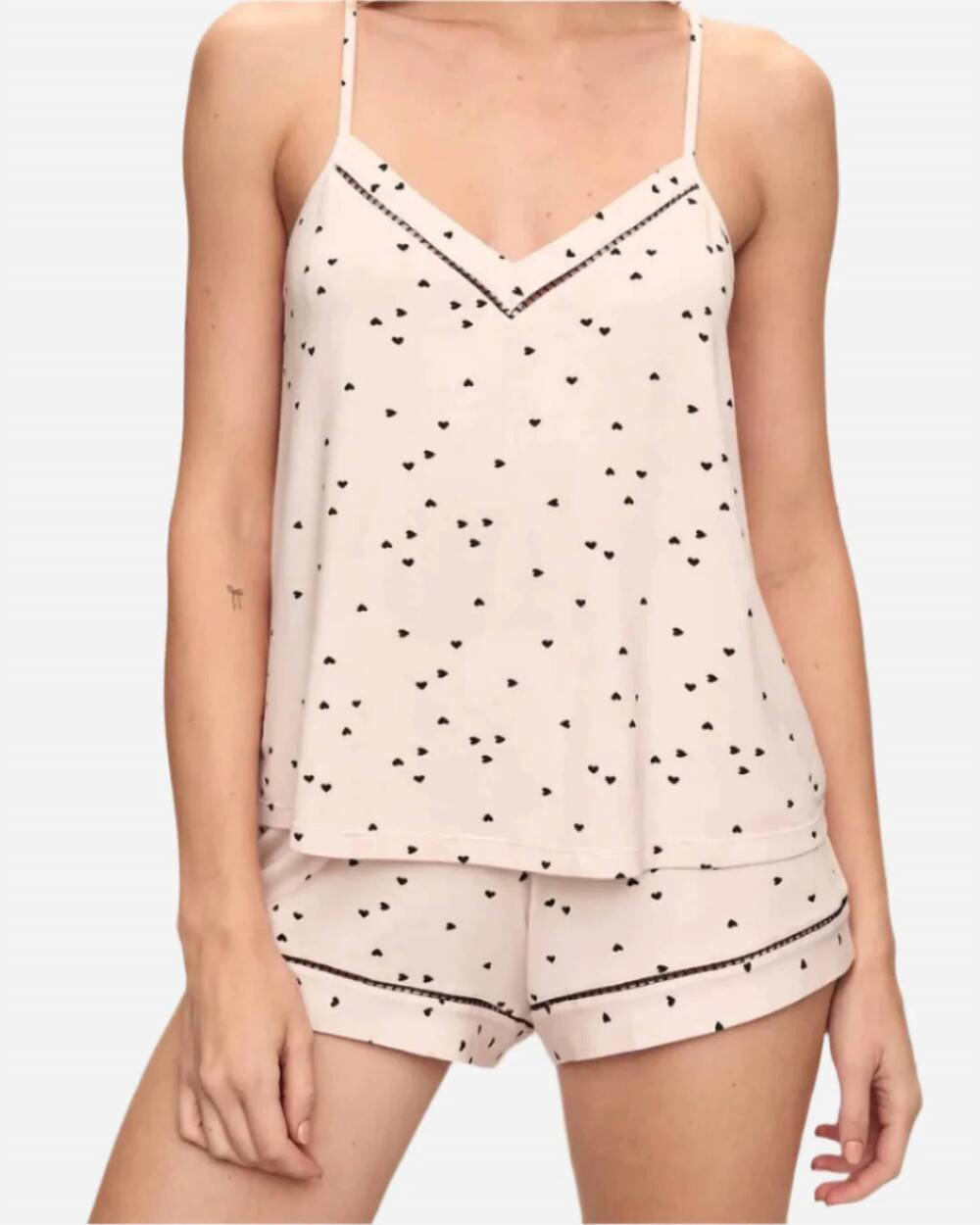 NEW EBERJEY fiona cami and shorts pajama set in little heart sorbet pink / black